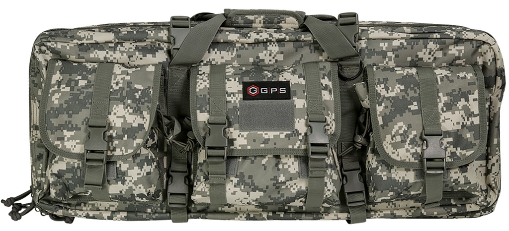 G*Outdoors GPS Bags DRC28ACU Double Rifle Case A-TACS AU 600D Polyester w/ 2 Padded Pistol Sleeves MOLLE Webbing & Lockable Zippers