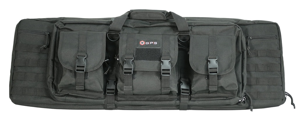 G*Outdoors GPS Bags DRC36 Double Rifle Case 36" Black 600D Polyester w/ 2 Padded Pistol Sleeves MOLLE Webbing & Lockable Zippers