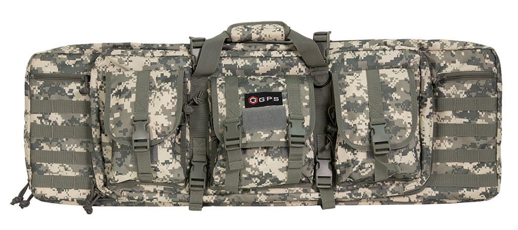 G*Outdoors GPS Bags DRC36ACU Double Rifle Case 36" A-TACS AU 600D Polyester w/ 2 Padded Pistol Sleeves MOLLE Webbing & Lockable Zippers