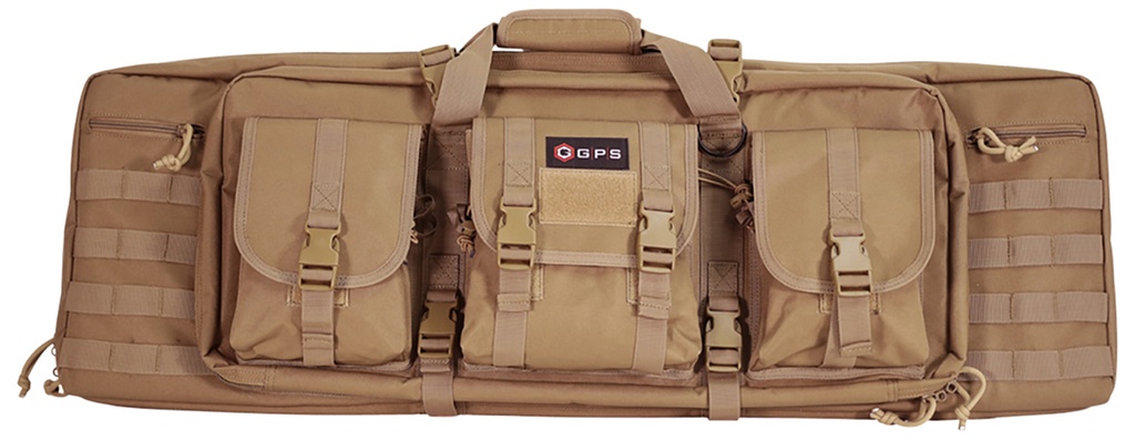 G*Outdoors GPS Bags DRC36FDE Double Rifle Case 36" Flat Dark Earth 600D Polyester w/ 2 Padded Pistol Sleeves MOLLE Webbing & Lockable Zippers
