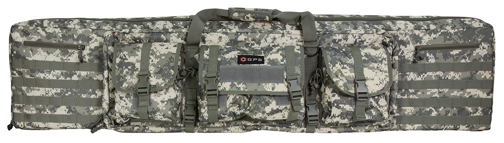 G*Outdoors GPS Bags DRC55ACU Double Rifle Case A-TACS AU 600D Polyester w/ 2 Padded Pistol Sleeves MOLLE Webbing & Lockable Zippers