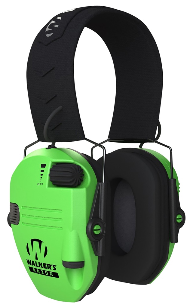 Walkers Game Ear Walker's GWPRSEMHVG Razor Slim Electronic Muff 23 dB Over the Head Hi-Viz Green/Black Polymer