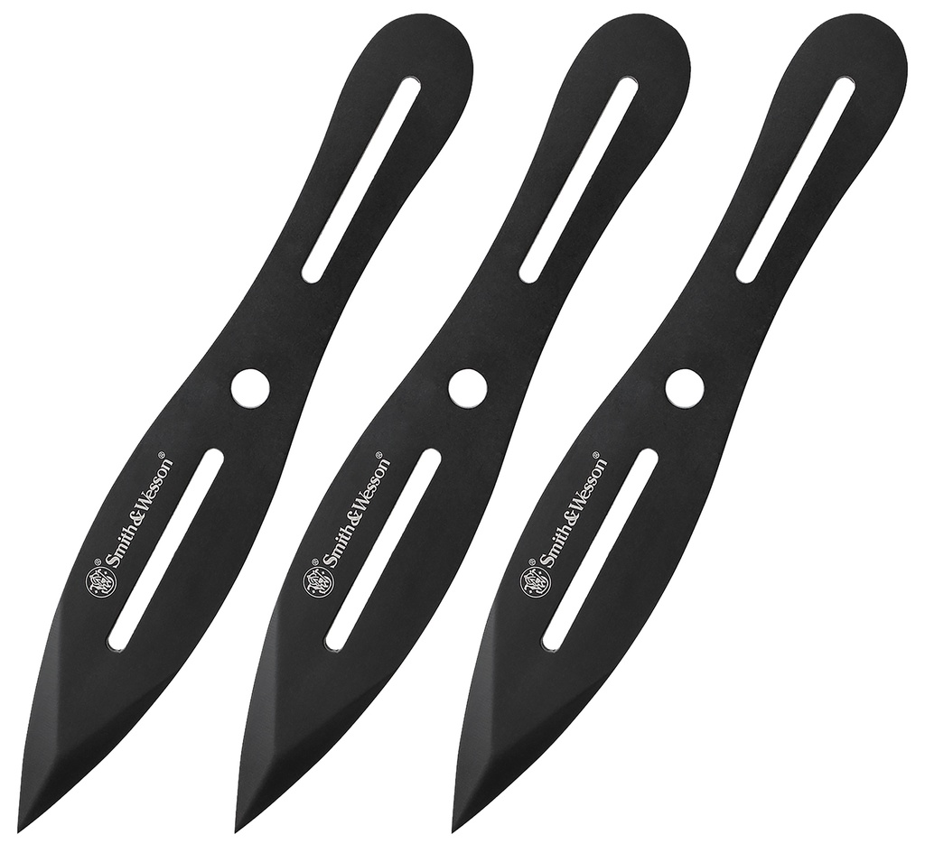 SW Knives Smith & Wesson Knives SWTK8BCP Bullseye Throwing Knives 4.26" Fixed Plain Black Oxide 2Cr13MoV SS Blade, Black Stainless Steel Handle, Includes Sheath, 8" OAL, Set of 3