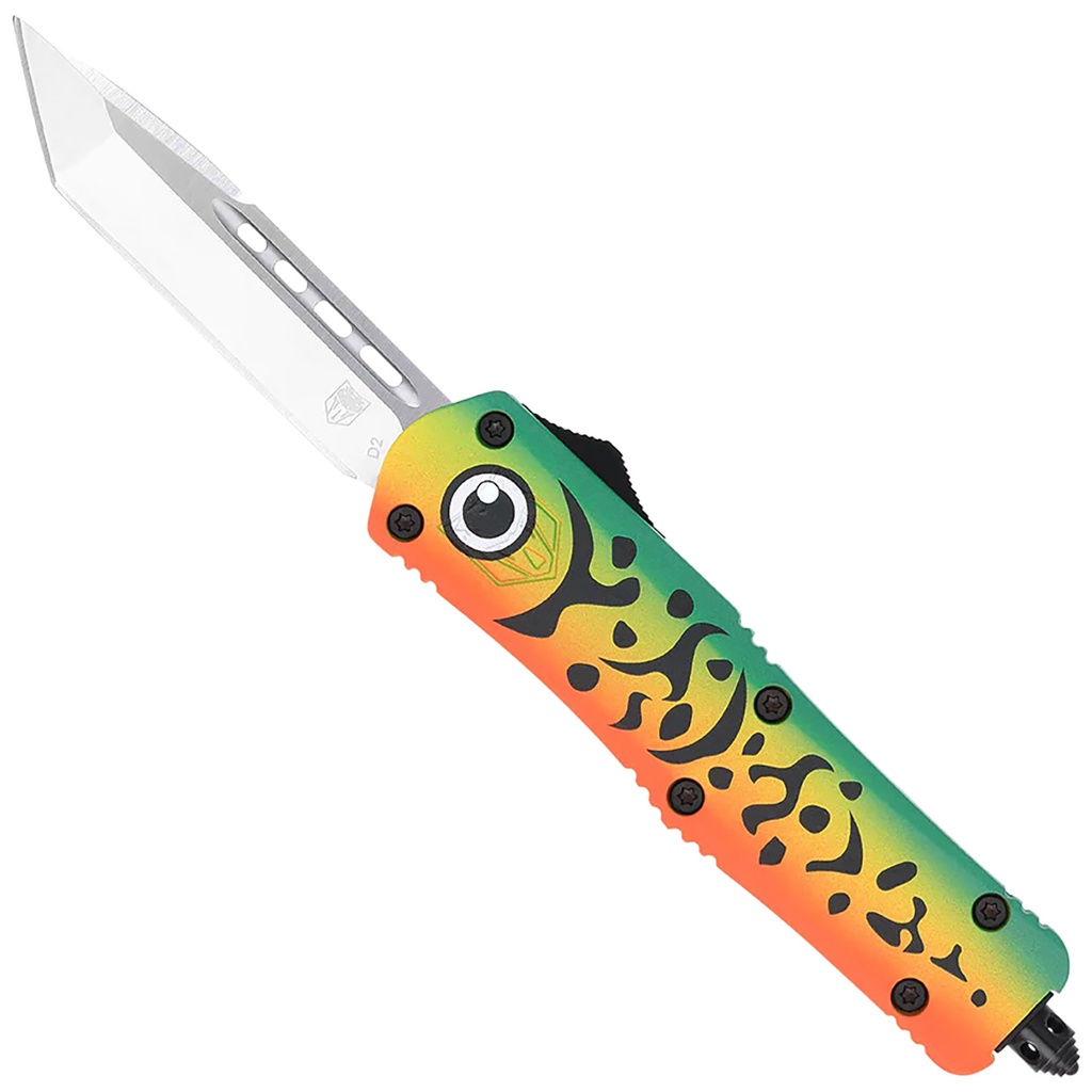 COBRA TEC KNIVES LLC CobraTec Knives MFLGNFS3TNS FS-3 Fishing Lure Medium 3" OTF Tanto Plain Satin D2 Steel Blade, 4.50" Green Fishing Lure Aluminum Cerakoted Handle