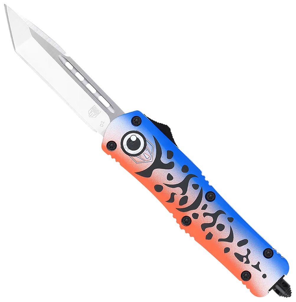 COBRA TEC KNIVES LLC CobraTec Knives MFLBLUFS3TNS FS-3 Fishing Lure Medium 3" OTF Tanto Plain Satin D2 Steel Blade, 4.50" Blue Fishing Lure Aluminum Cerakoted Handle