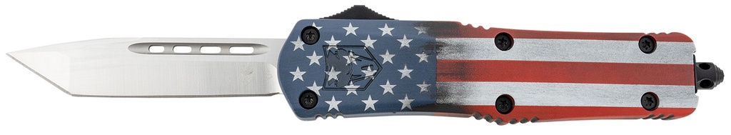 COBRA TEC KNIVES LLC CobraTec Knives MCUSAFS3TNS FS-3 American Flag Medium 3" OTF Tanto Plain Satin D2 Steel Blade, 5" US Flag Aluminum Cerakoted Handle