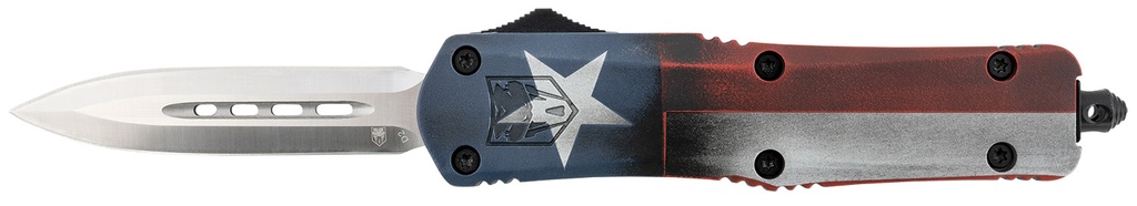 COBRA TEC KNIVES LLC CobraTec Knives MCTXFS3DAGNS FS-3 Texas Flag Medium 3" OTF Dagger Plain Satin D2 Steel Blade, 5" Texas Flag Aluminum Cerakoted Handle