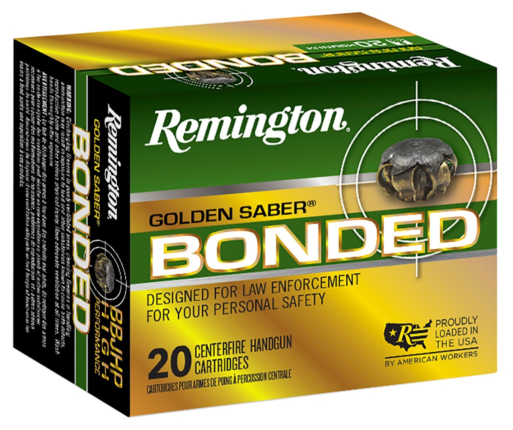 Remington Ammunition R21368 Golden Saber Bonded  10mmAuto 180gr Bonded Brass Jacketed Hollow Point 20 Per Box/25 Case