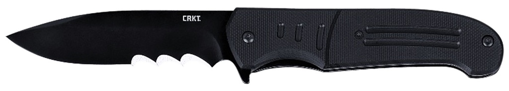 Columbia River CRKT 6885 Ignitor  3.48" Folding Drop Point Part Serrated Black Oxide 8Cr13MoV SS Blade/Black G10 Handle Includes Pocket Clip