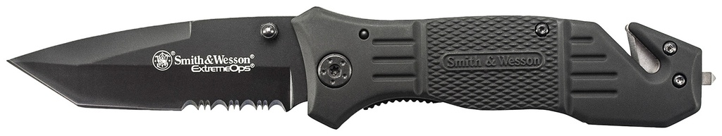 SW Knives Smith & Wesson Knives SWFR2SCP Extreme Ops  3.30" Folding Tanto Part Serrated Stainless Steel Blade 4.70" Black Includes Pocket Clip