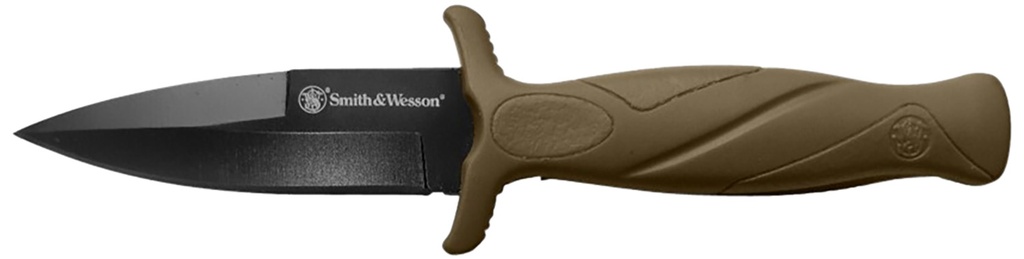 SW Knives Smith & Wesson Knives 1100073 H.R.T. Flase Edge 2.75" Fixed Plain Black Oxide Stainless Steel Blade Flat Dark Earth Rubber Handle Includes Sheath
