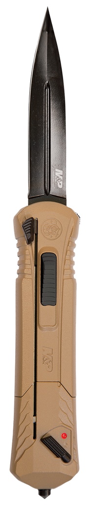 SW Knives Smith & Wesson Knives 1092050 M&P  3.50" OTF Spear Point Plain Black Oxide AUS-8A SS Blade 5.16" Flat Dark Earth Aluminum Handle