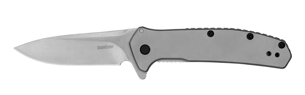 Kershaw  Outcome  2.80" Folding Clip Point Plain Stonewashed 8Cr13MoV SS Blade/Bead Blasted Stainless Steel Handle Includes Pocket Clip