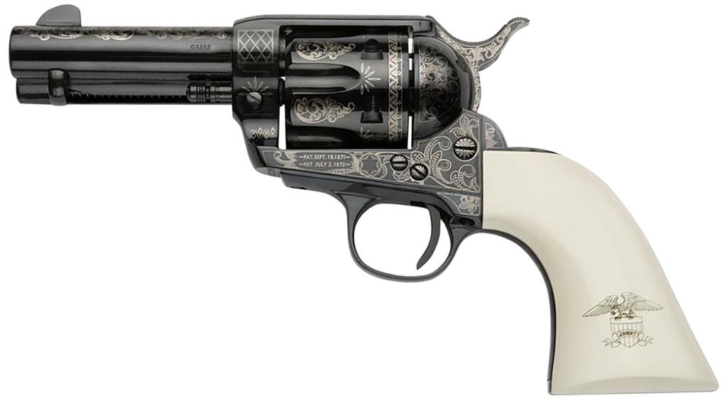 Pietta GW9LLE312NMUI Great Western II Liberty 9mm Luger 6rd 3.50" Blued Engraved Octagon Steel Barrel & Cylinder, Blued Engraved Steel Frame, Ultra Ivory w/Engraved Liberty Eagle Grip, Exposed Hammer