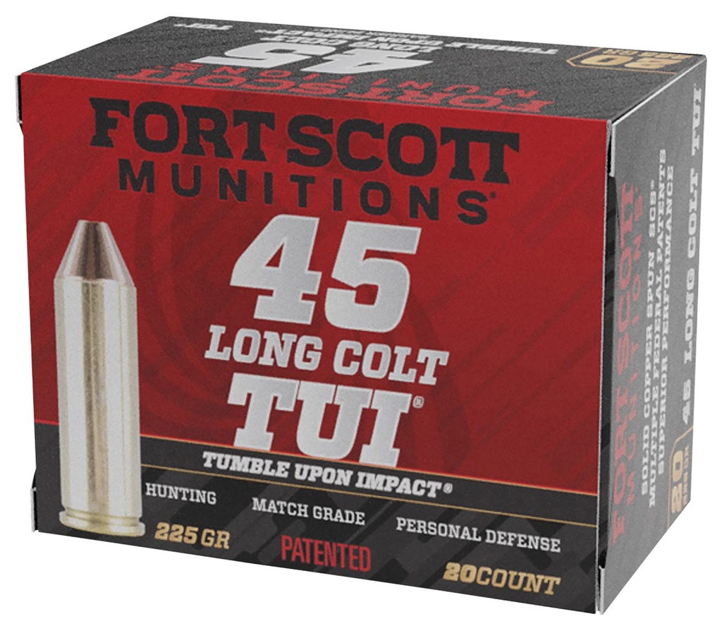 Fort Scott Munitions 45LC225SCV Tumble Upon Impact (TUI)  45LongColt 225gr Solid Copper Spun 20 Per Box/25 Case