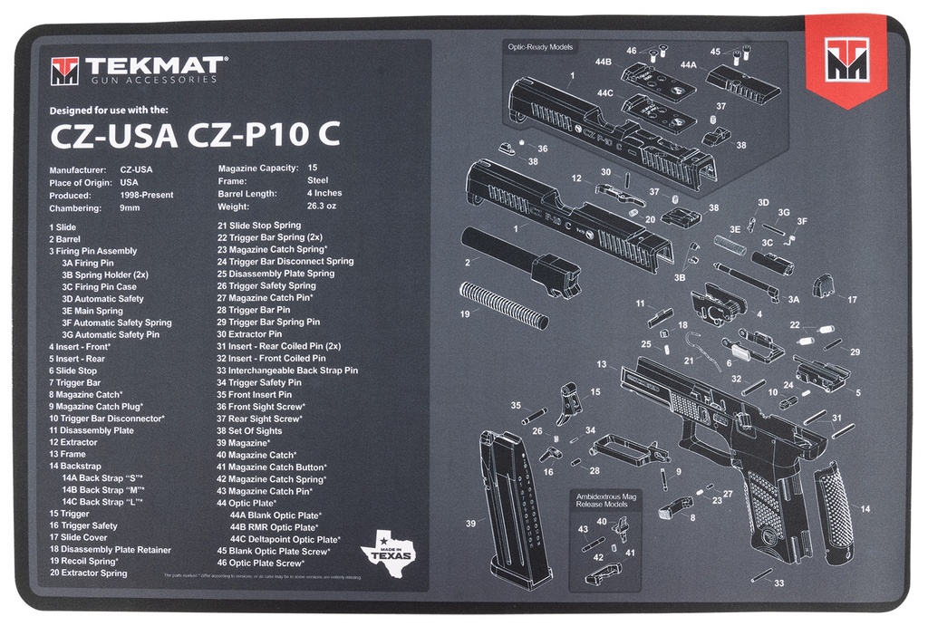 BECK TEK, LLC (TEKMAT) TekMat TEKR17CZP10C CZ P-10C Cleaning Mat Black/Gray Rubber 11"x17" CZ P-10C Parts Diagram