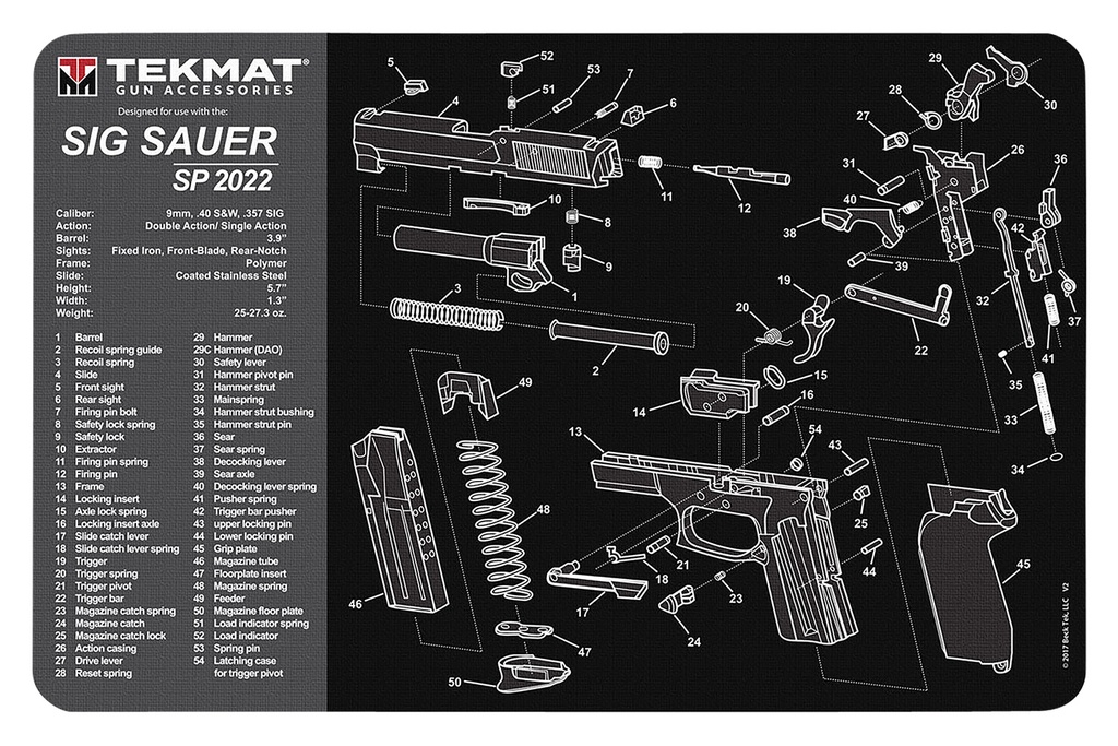 BECK TEK, LLC (TEKMAT) TekMat TEKR17SIGSP2022  Cleaning Mat Black/Gray Rubber 11"x17" Sig Sauer SP 2022 Parts Diagram