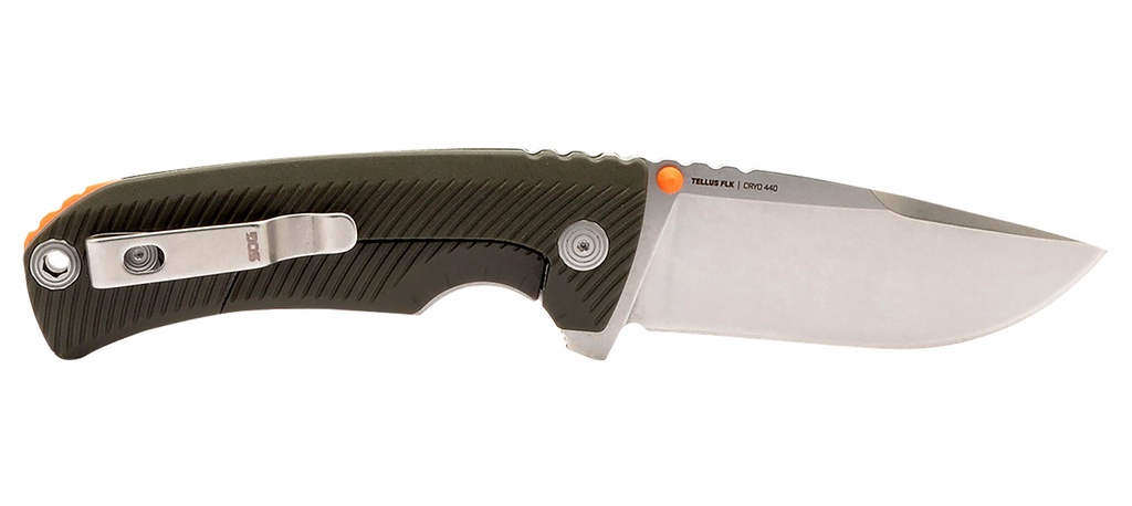 S.O.G SOG14060143 Tellus FLK  3.65" Folding Clip Point Plain Stonewashed Cryo 440C SS Blade/ Olive Drab Textured GREEN Handle