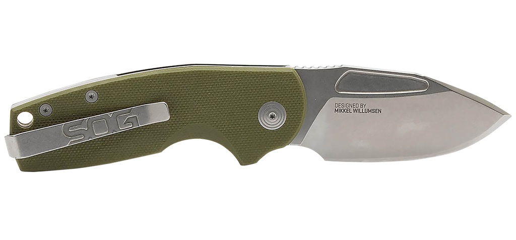 S.O.G SOG16030157 Stout SJ 2.60" Folding Clip Point Plain Stonewashed Cryo D2 Steel Blade/ Olive Drab Textured G10 Handle Includes Belt Clip
