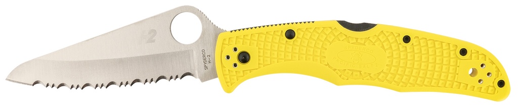 Spyderco C91SYL2 Pacific Salt 2 3.78" Folding Serrated Stonewashed H2 Steel/Blade Yellow FRN Handle