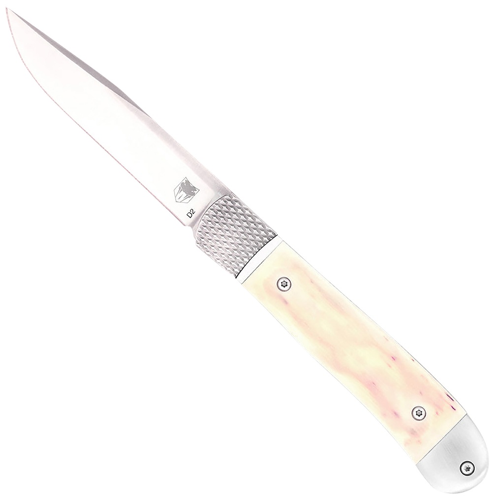 COBRA TEC KNIVES LLC CobraTec Knives CTTHRWT Trapper Hidden Release 3.12" OTF Drop Point Plain Satin D2 Steel Blade, 4.25" White Bone Scales Handle