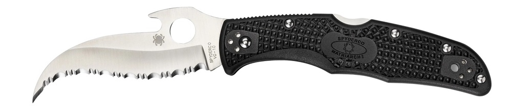 Spyderco C12SBK2W Matriarch 2  3.57" Folding Reverse S Serrated Satin VG-10 SS Blade/Black Bi-Directional Texturing FRN Handle Includes Pocket Clip