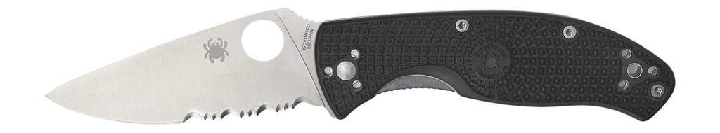 Spyderco C122PSBK Tenacious Lightweight 3.39" Folding Part Serrated Satin 8Cr13MoV SS Blade/Black Bi-Directional Texturing FRN Handle Includes Pocket Clip