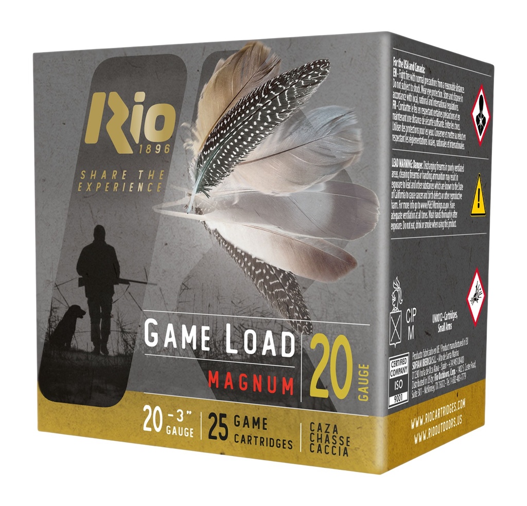 Rio Ammunition RC20MGN6 Game Load  20Gauge 3" 1 1/4oz 6Shot 25 Per Box/10 Case