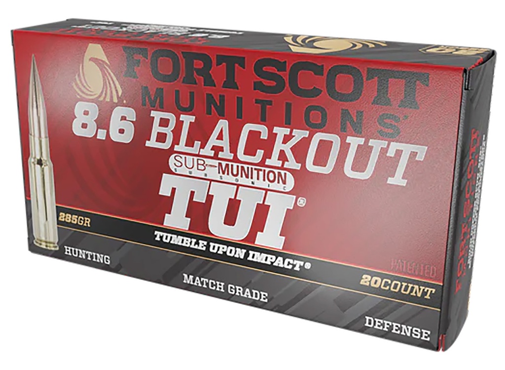 Fort Scott Munitions 86BLK285SCV2SS Tumble Upon Impact (TUI)  8.6Blackout 285gr Solid Copper Spun 20 Per Box/10 Case