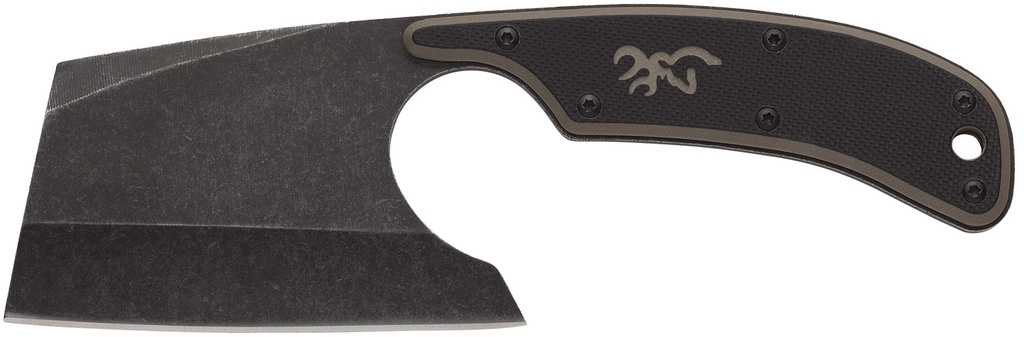Browning 3220322 Cutoff Camp 2.50" Fixed Cleaver Plain Black Black Oxide Stonewashed 9Cr14MoV SS Blade, Black/Tan G10 Handle