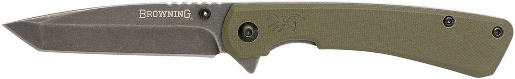 Browning 3220507 Branded Rock  EDC 3" Folding Tanto Plain Black Stonewashed 7Cr17MoV SS Blade OD Green, G10 Handle