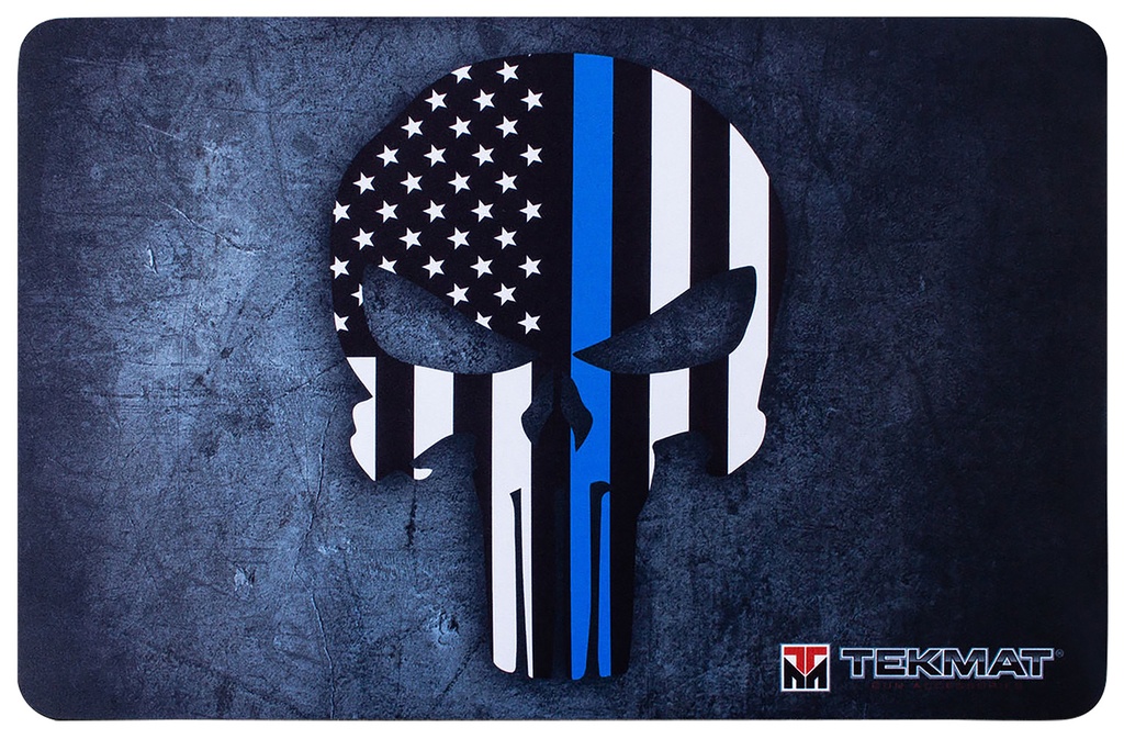 BECK TEK, LLC (TEKMAT) TekMat TEKR17PUNISHERBL Punisher Blue Line Cleaning Mat Black/White/Blue Rubber 11"x17" Blue Line Punisher Skull