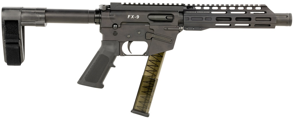 FREEDOM ORDNANCE FX9P8SBM FX-9  9mm Luger 31+1 8" Black Nitride Steel Barrel, M-LOK Handguards, Black Anodized Aluminum Picatinny Rail Receiver, Black SB Mini Brace, AR15 Grip