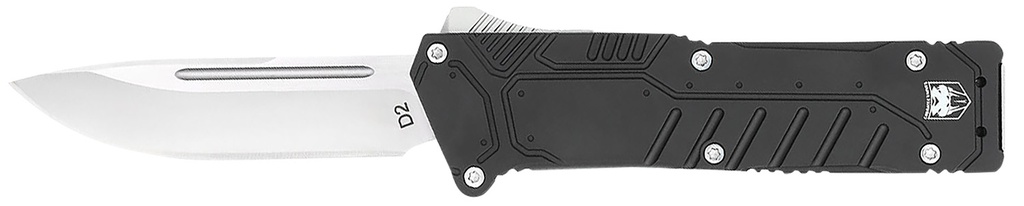 COBRA TEC KNIVES LLC CobraTec Knives BLKSFDNS Special Forces  3.25" OTF Drop Point Plain Satin D2 Steel Blade, 4.75" Black Textured Anodized Aluminum Handle