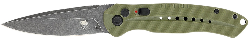 COBRA TEC KNIVES LLC CobraTec Knives ODGDIABLOAUTO Diablo  3.50" Folding Black Stonewashed D2 Steel Blade, 4.75" OD Green Textured G10 Scales Handle