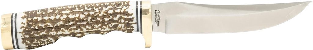 Battenfeld Uncle Henry 1100087 Next Gen Golden Spike 5" Fixed Plain Satin Polished Stainless Steel Blade, Brown Brass Accents Staglon Handle