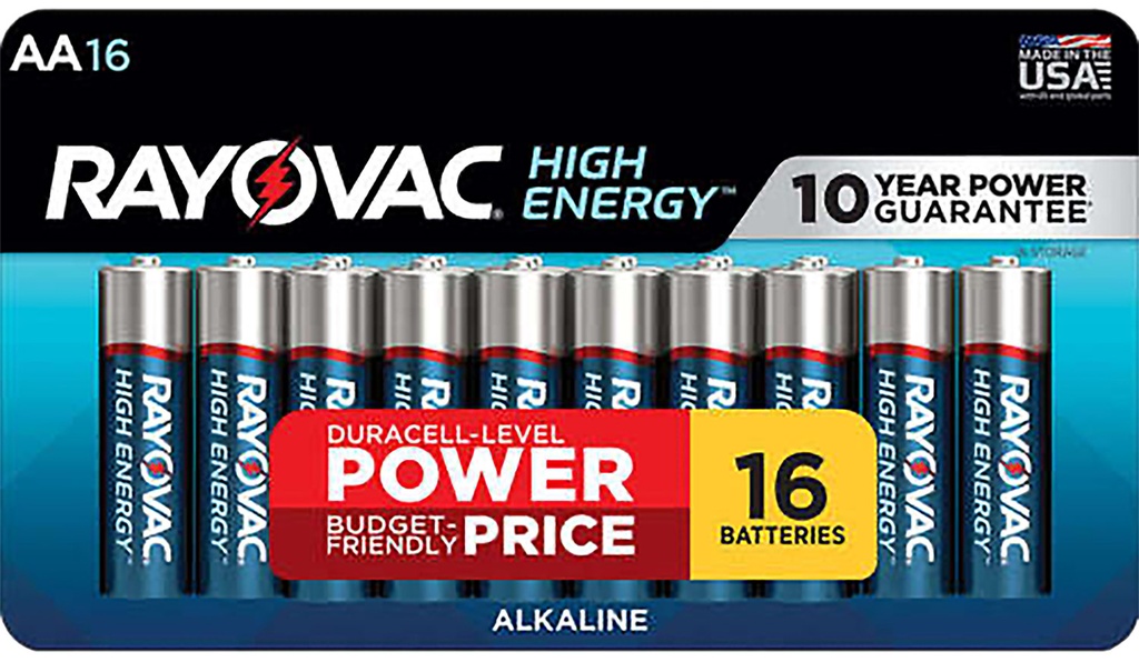 Rayovac 81516LT03 AA HIGH ENERGY Alkaline Batteries  Silver/Blue 1.5 Volts 2,700 mAh (16) Single Pack