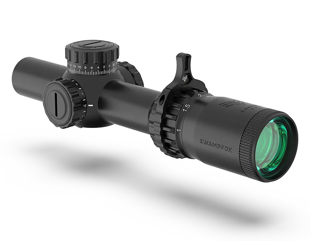 Swampfox Optics THK14241RF Tomahawk II  Black 1-4x 24mm 30mm Tube Bright Fiber Optic Red Reticle