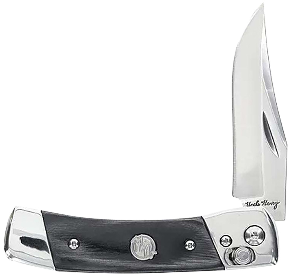 Battenfeld Uncle Henry 1222001 Smokey  2.90" Folding Plain 7Cr17MoV SS Blade, Black/SS Wood Laminate Handle