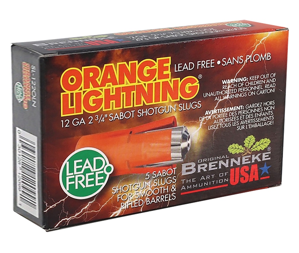 Brenneke SL122OLN Orange Lightning  12Gauge 2.75" 2/3oz Slug Shot 5 Per Box/50 Case