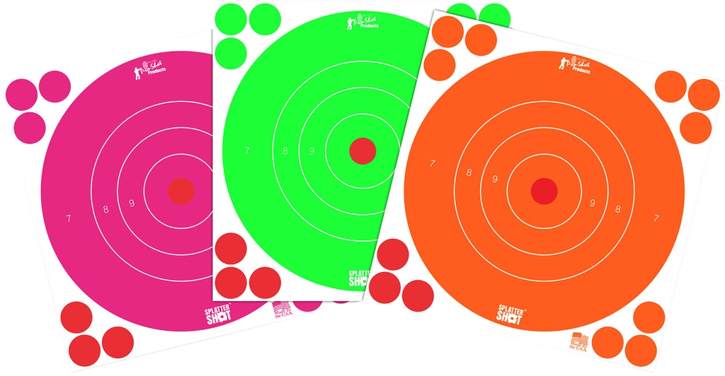 Pro-Shot 8BFL6COMBO SplatterShot  8" Bullseye Self-Adhesive Orange/Pink/Green 6 Pack