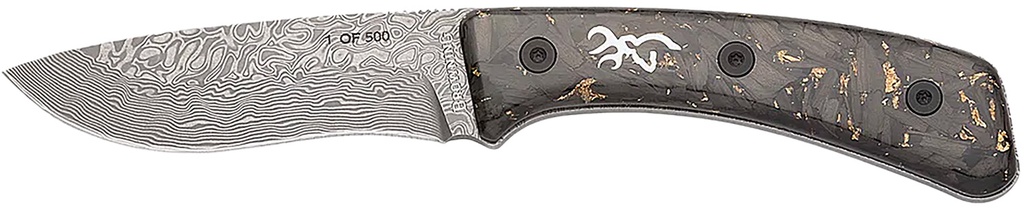 Browning 3220570B Rock  3.50" Fixed Drop Point Plain Acid Etch Damascus Blade, Carbon Fiber Handle