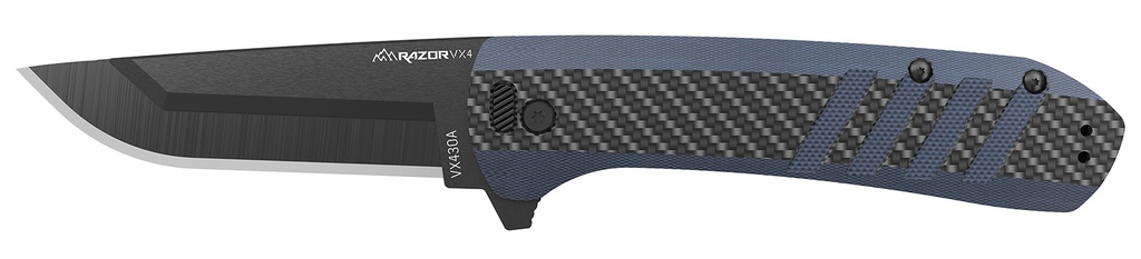 Outdoor Edge VX430CC Razor VX4  3" Folding Plain Carbon Fiber/Blue