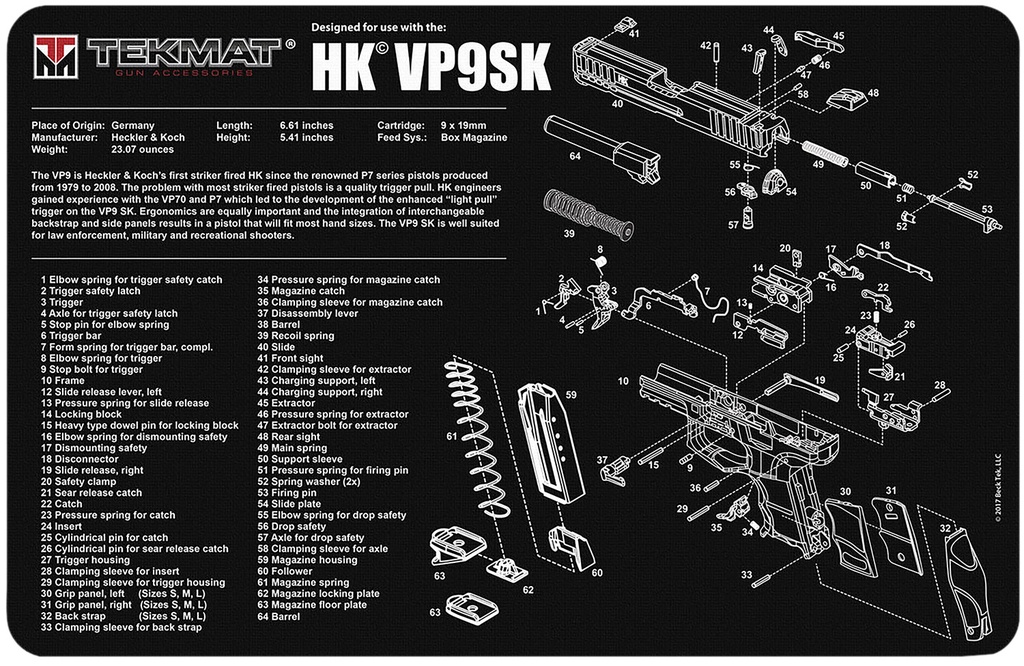 BECK TEK, LLC (TEKMAT) TekMat TEKR17HKVP9SK HK VP9SK Cleaning Mat Black/White Rubber 11"x17" HK VP9SK Parts Diagram