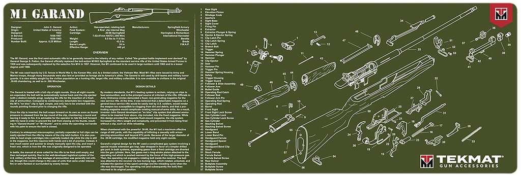 BECK TEK, LLC (TEKMAT) TekMat TEKR36M1GARAND-OD M1 Garand Cleaning Mat OD Green Rubber 12"x36" M1 Garand Parts Diagram