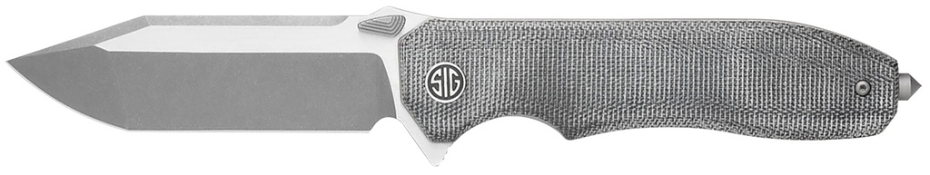 EIKONIC KNIFE COMPANY Sig Sauer Knives VA9SBT Validus  3.78" Folding Modified Tanto Plain Dark Acid Stonewash/Satin M390 Steel Blade, 4.76" Salt & Pepper Canvas Micarta Handle