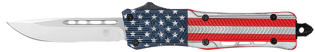 COBRA TEC KNIVES LLC CobraTec Knives MUSACTK1MDNS CTK-1 American Flag Medium 3" OTF Drop Point Plain D2 Steel Blade, 5" Red/White/Blue Flag Cerakote Aluminum Alloy Handle