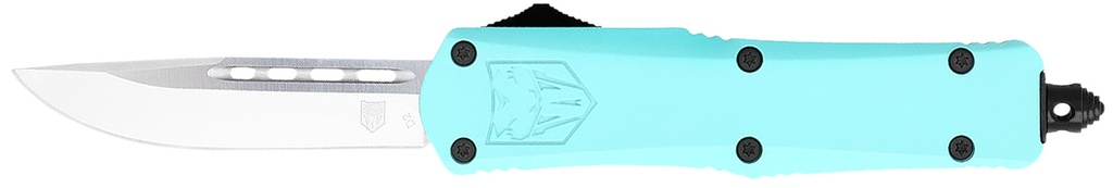 COBRA TEC KNIVES LLC CobraTec Knives STBFS3DNS FS-3  Small 2.75" OTF Drop Point Plain D2 Steel Blade, 4.25" Mint Blue Aluminum Alloy Handle