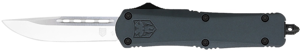 COBRA TEC KNIVES LLC CobraTec Knives MGYFS3DNS FS-3  Medium 3" OTF Drop Point Plain D2 Steel Blade, 4.50" Gray Aluminum Alloy Handle