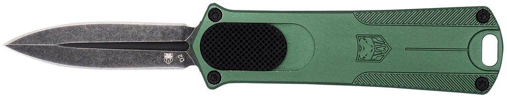 COBRA TEC KNIVES LLC CobraTec Knives 952ODGDAGNS 952  1.75" OTF Dagger Plain Stonewashed D2 Steel Blade, 3" OD Green Anodized Aluminum Handle